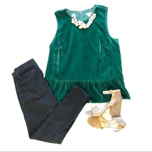 J. Crew Drapey Velvet Peplum Tank In Emerald Green